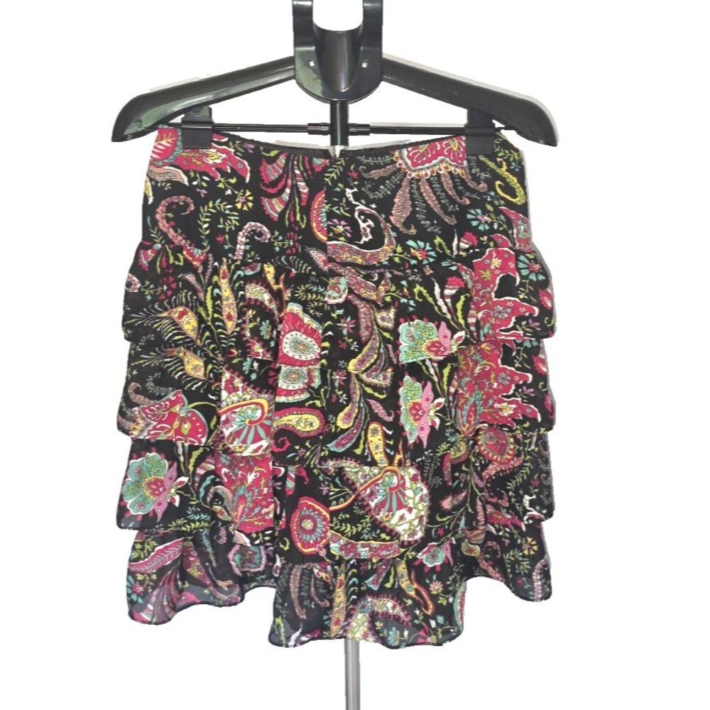 Larry Levine Floral Black Skirt SIze 6 Layered Side Zipper Size 6